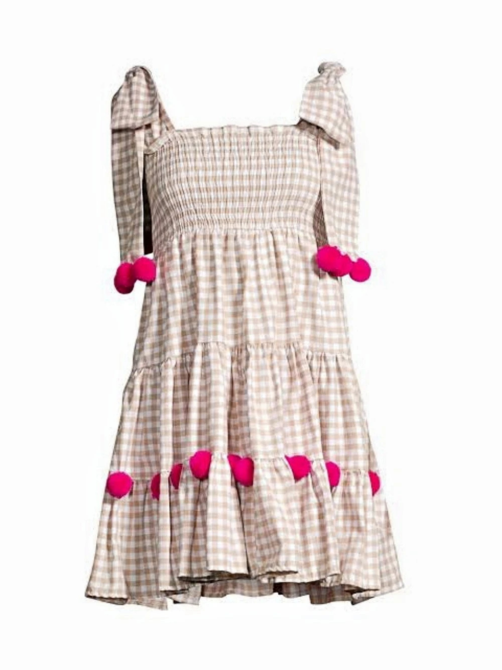 Sundress Pippa Gingham Pom-Pom Mini Dress Brown & Pink